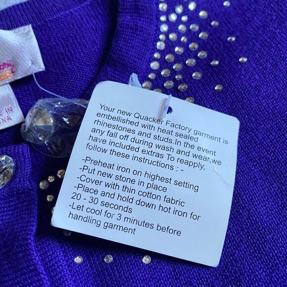 Quacker Factory Purple Rhinestone Button Front Sweater NEW Size Small - Picture 7 of 8